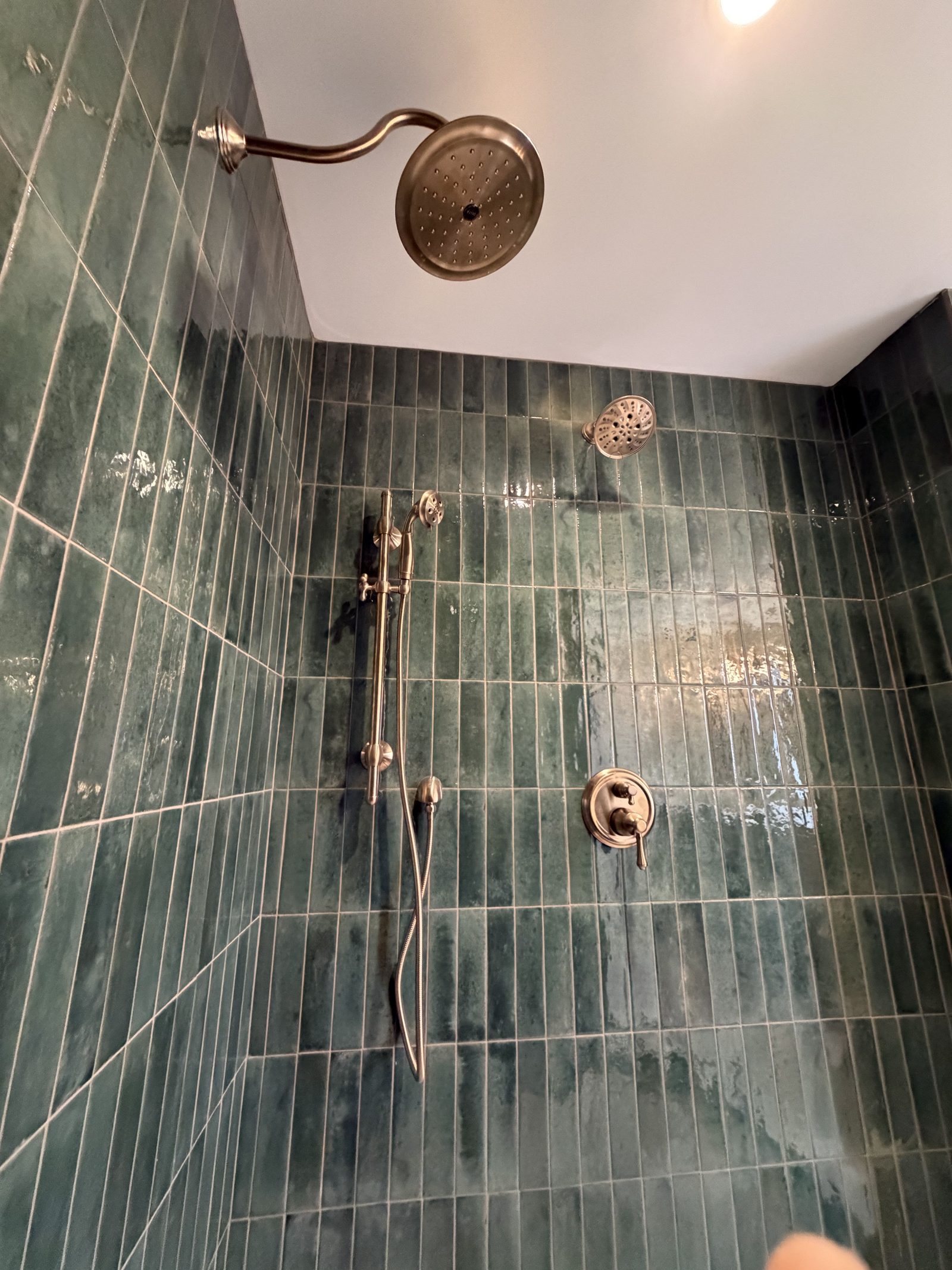 Shower with brass fixtures